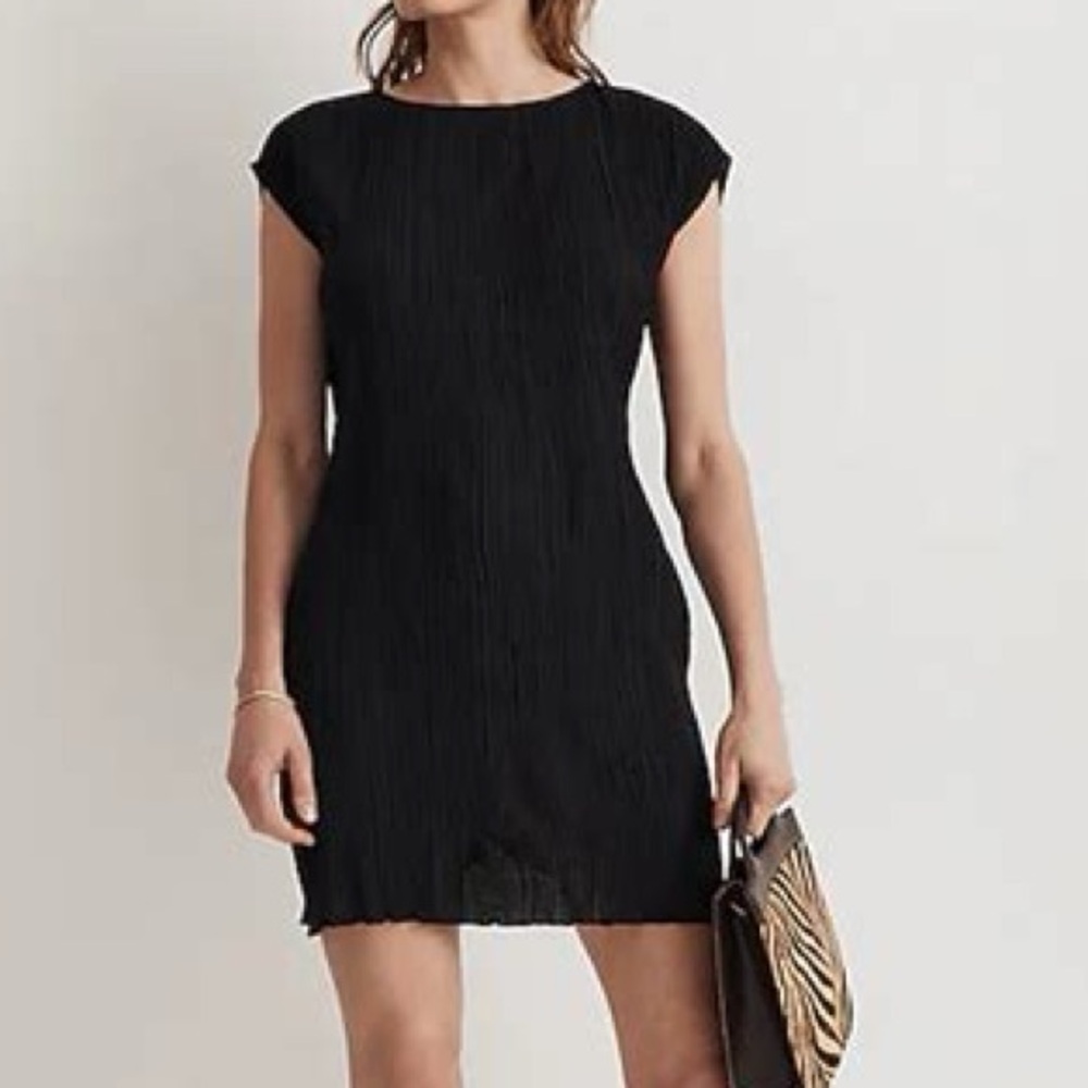 MADEWELL * Plissé Mini Tee Dress * Size 0 * True Black * New With Tags Still On!